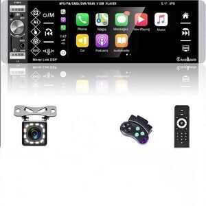 Car Smart AI Voice‎ Player 1 Din Bluetooth CarPlay & Android 5.1” Screen